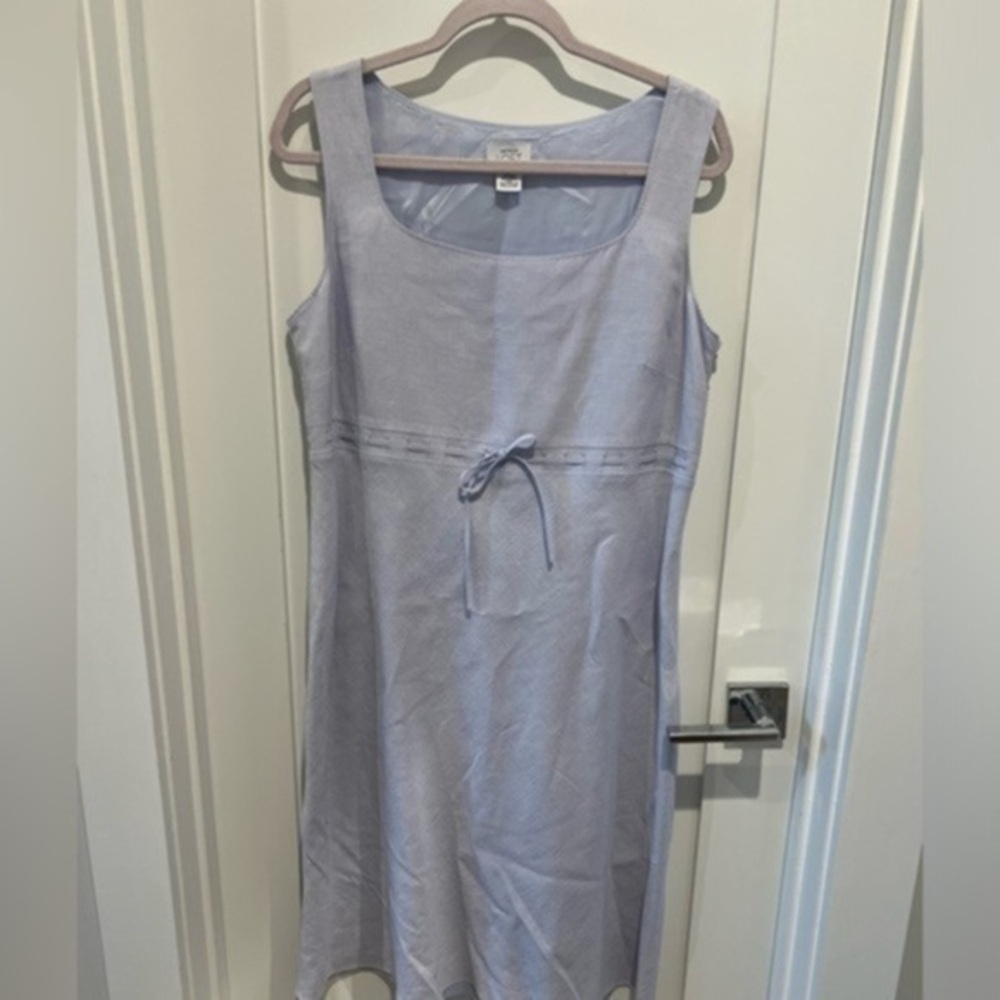 Loft Linen Sleeveless Tie Front Dress Size 14 academia minimalist nautical